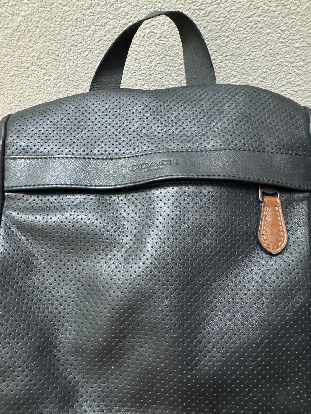 Coach Terrain Trek Backpack Perforated Leather Nylon Bag Black F57477